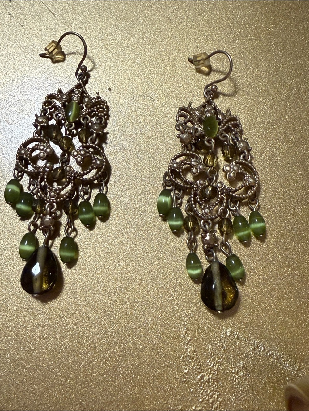Liz Claiborne Dangle Green Crystal Chandelier Earrings - Picture 12 of 12